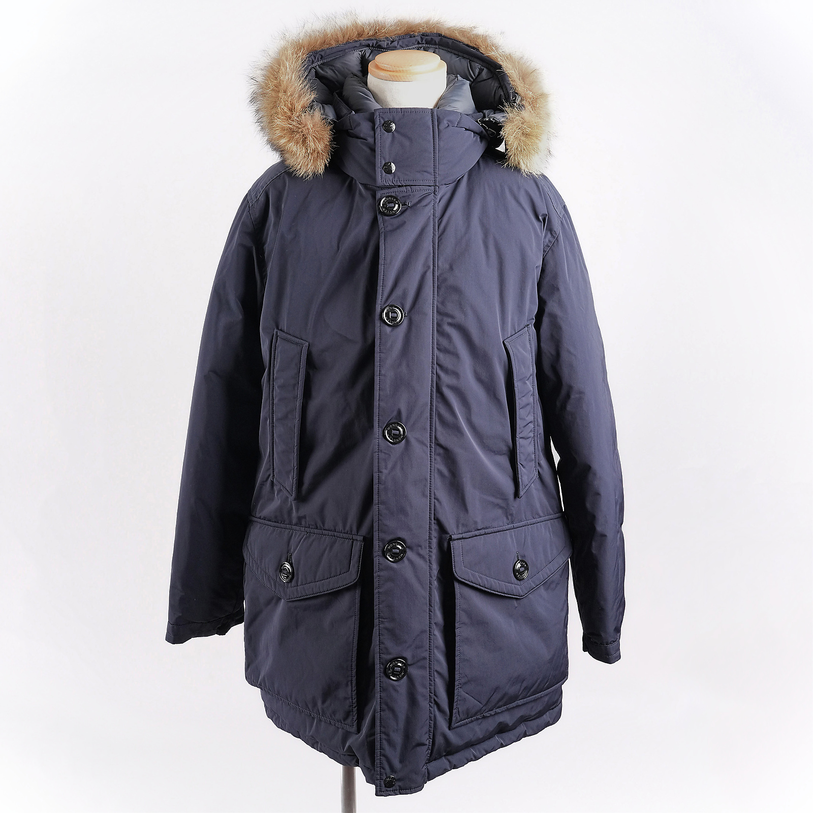 モンクレール（MONCLER）RIVER ロングダウンジャケット ダークネイビー メンズ サイズ3｜正面全体