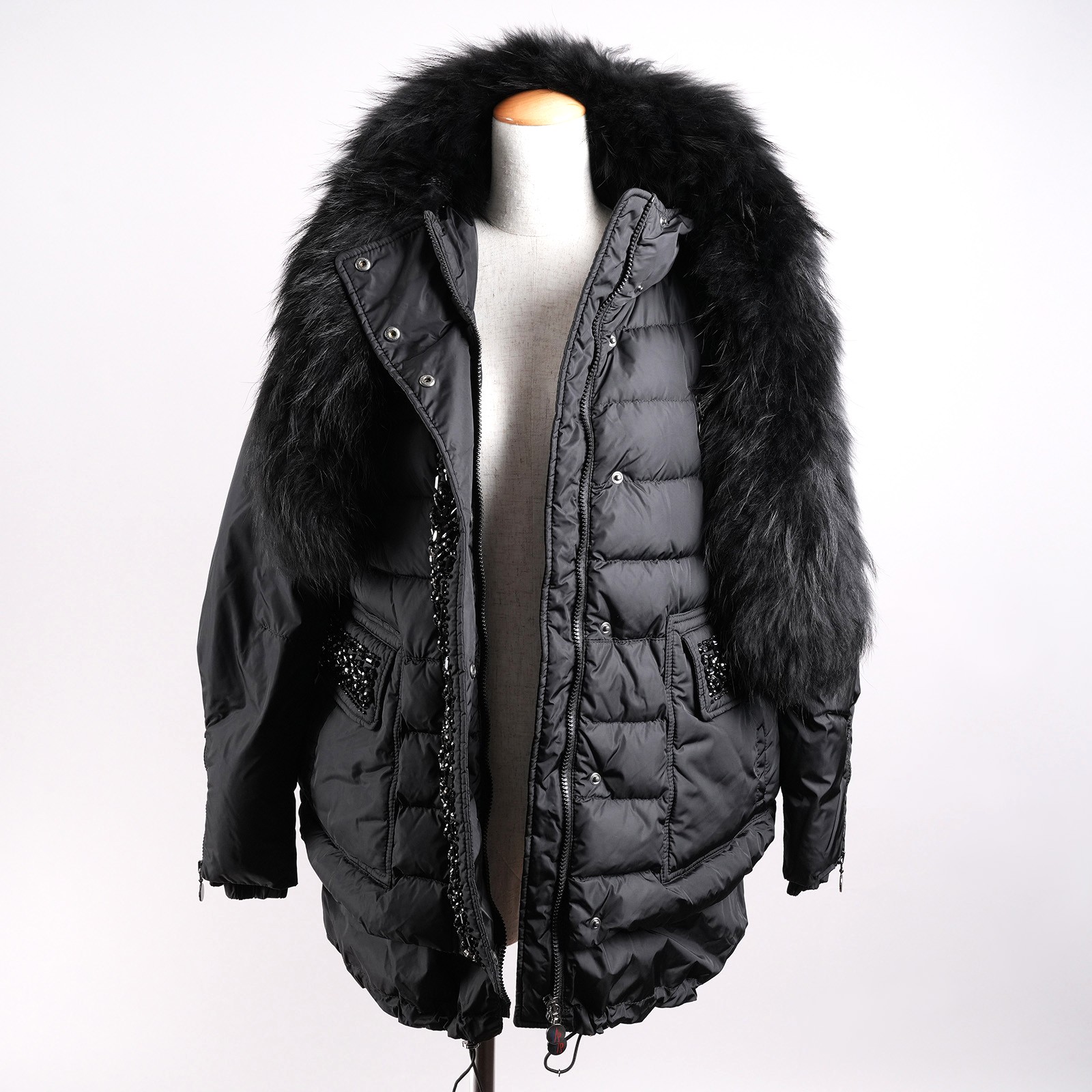 モンクレール（MONCLER）LYNXE フード付きダウンコート ブラック レディース サイズ0｜前開きと内側